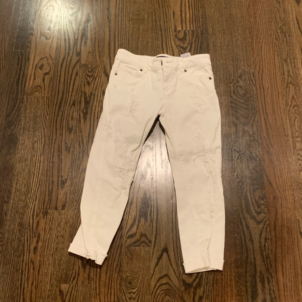 Lucky Brand white cuffed cropped distressed jeans
